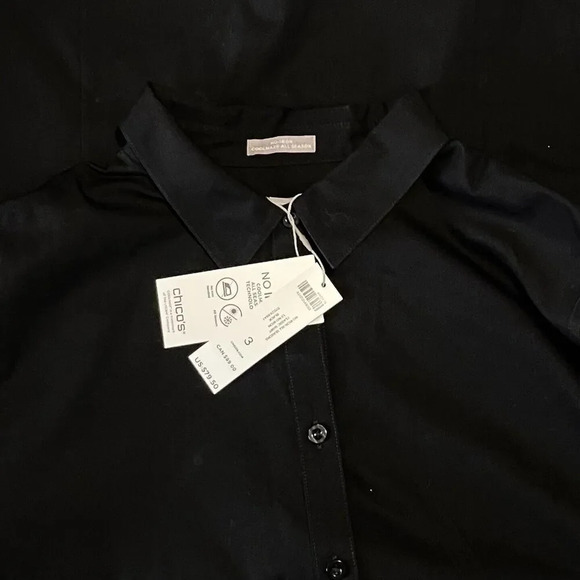 CHICOS 3 No Iron All Seasons Classic Shirt 16/18 Black Coolmax Business Casual - Picture 3 of 3
